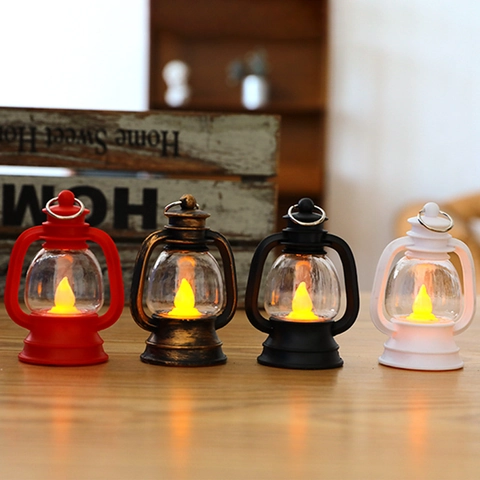 Retro LED Mini Oil Lamp Plastic Vintage Simulation Candle Lantern With Hanging Ring For Christmas Home Decor