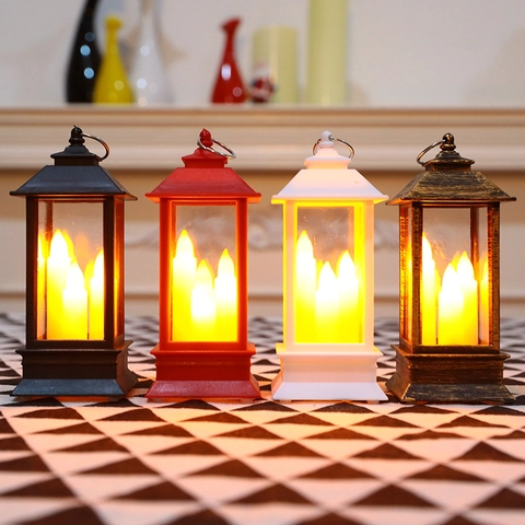 Vintage LED Candle Lantern Retro Hanging Lamp With Simulation Candles For Christmas Halloween Party Decoration Desktop Ornament