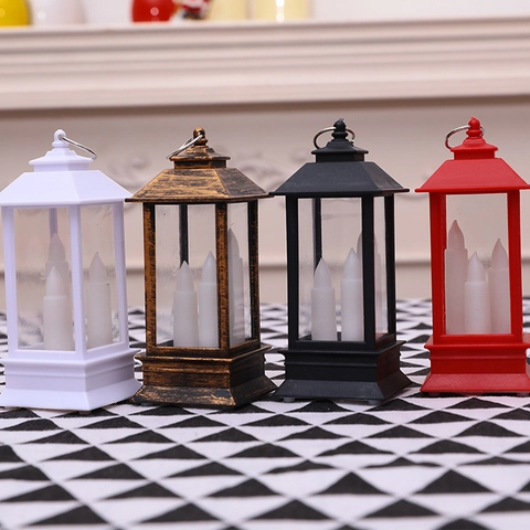 Vintage LED Candle Lantern Retro Hanging Lamp With Simulation Candles For Christmas Halloween Party Decoration Desktop Ornament