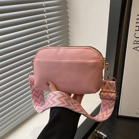 Fashion PU Leather Small Square Bag Geometric Wide Shoulder Strap Minimalist Crossbody Shoulder Bag For Women Casual Daily Bag