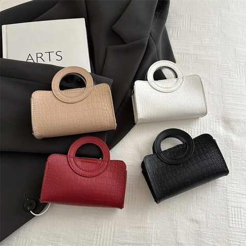 Damen Krokodilmuster PU Leder Mini Henkeltasche Mode Retro Kleine Quadratische Pendeln Tägliche Handtasche Mit Rundem Griff