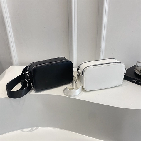 Borsa da Donna in Pelle PU Stile Fotocamera Borsa a Tracolla Minimalista Quadrata Con Tracolla Larga Regolabile e Doppia Cerniera
