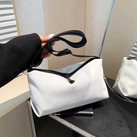 Unisex Minimalist Small Square Shoulder Bag Casual Canvas Crossbody Bag Solid Color Commuter Student School Bag