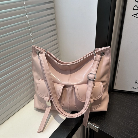 Borsa Tote da Donna alla Moda in Pelle PU Grande Capacità Stile Motociclista Borsa a Spalla Con Doppie Tasche Frontali Borsa a Tracolla Minimalista Urbana Per Pendolarismo Quotidiano