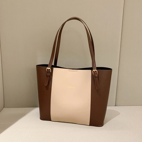 Women Fashion Large Capacity PU Leather Tote Bag Color Block Shoulder Bag For Commute Office Daily With Adjustable Straps