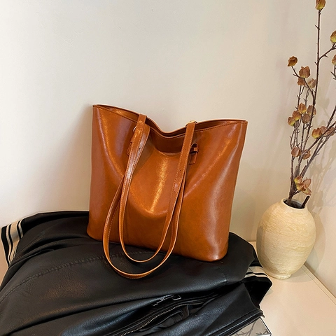 Dames Tote Bag PU Leer Grote Capaciteit Minimalistisch Stedelijk Schoudertas Verstelbare Riem Retro Stijl Handtas