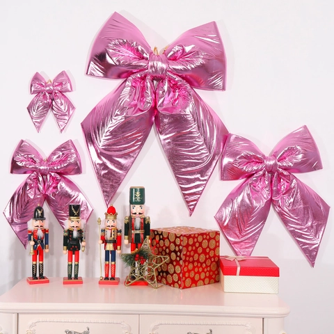Decoración De Lazo Grande Rosa Metálico Para Navidad Boda Fiesta Ornamento De Pared Hecho A Mano Lazo Brillante 3D