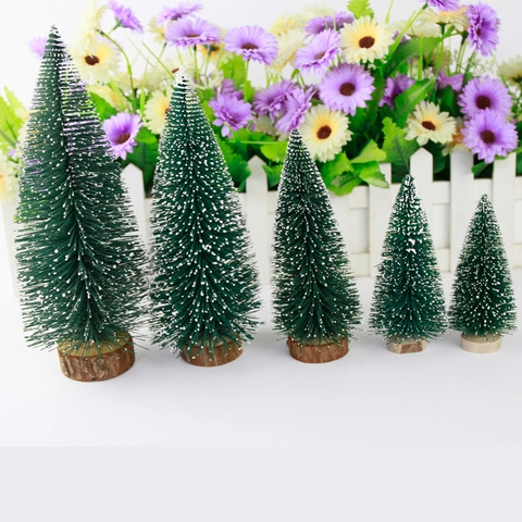 Mini Weihnachtsbaum PVC Beflockter Schnee Mit Holzsockel Schreibtisch Deko Zeder Zypresse Feiertag