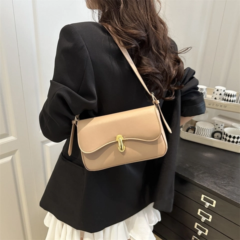 Bolso de Hombro Minimalista de Cuero PU para Mujer Bolso de Mano Urbano con Hebilla de Metal Color Sólido Bolso Cuadrado Pequeño