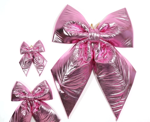 Decoración De Lazo Grande Rosa Metálico Para Navidad Boda Fiesta Ornamento De Pared Hecho A Mano Lazo Brillante 3D