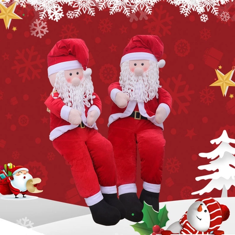 Grote Zittende Kerstman Pluche Pop Met Fluwelen Pak En Krullende Baard Voor Kerstmis Decoratie Thuis Etalage Rood