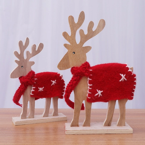 Mini Wooden Wool Felt Christmas Tree Santa Reindeer Desktop Ornaments For Home Office Holiday Tabletop Decor Gift Ornaments