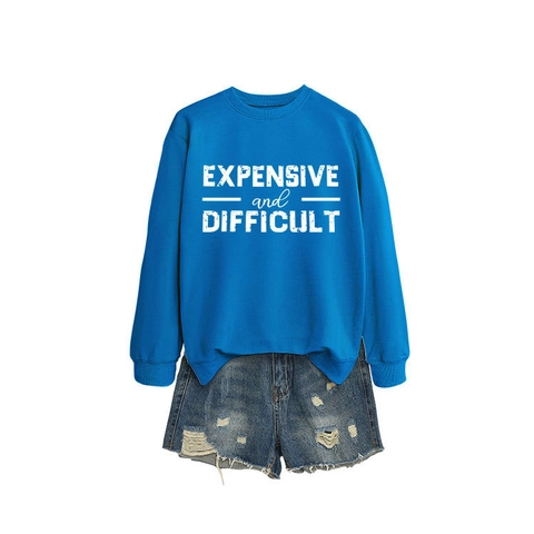 Damen Casual Rundhals Langarm Sweatshirt Buchstaben-Druck Lockere Passform Baumwollmischung Pullover Top Für Den Alltag