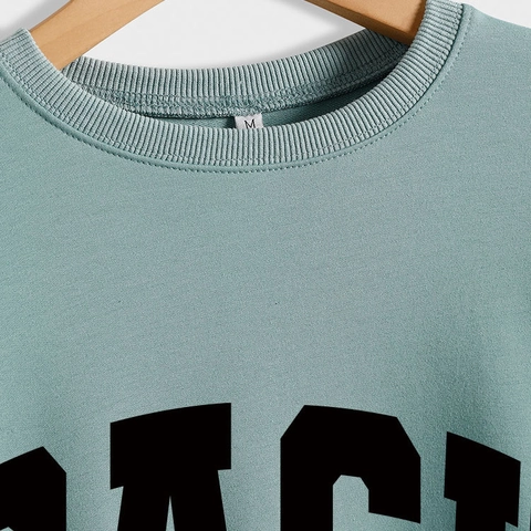 Damen Rundhals Sweatshirt Baumwollmischung Langarm Casual PACU Buchstaben Druck Drop Shoulder Pullover