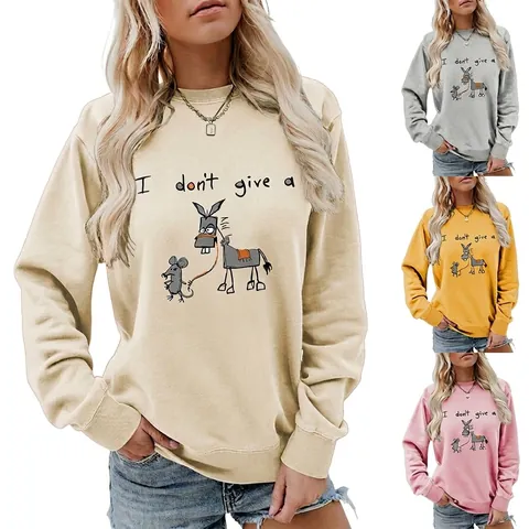 Women Sweatshirt Pullover Crewneck Long Sleeve Funny Graphic Print Cotton Blend Casual Streetwear Loose Fit Tops
