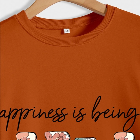 Women Sweatshirt Happiness Is Being A Mimi Floral Letter Print Round Neck Long Sleeve Casual Pullover Top