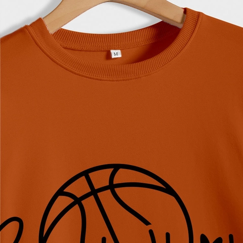 Felpa Basketball Mom Girocollo Manica Lunga Stampa Grafica Misto Cotone Poliestere Casual Vestibilità Comoda Donna Pullover