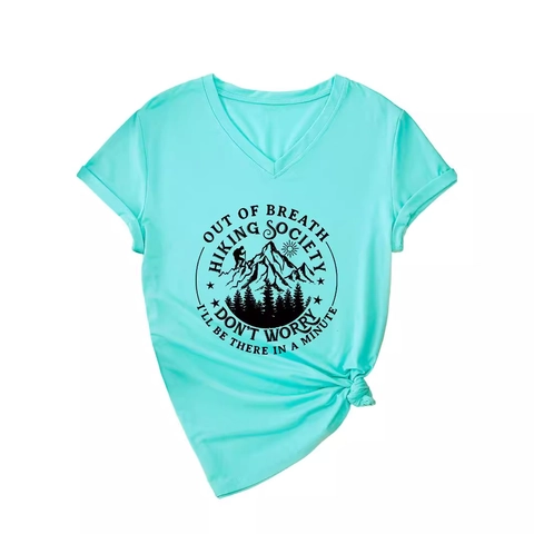 Maglietta Da Donna Con Scollo A V Maniche Corte Misto Cotone Stampa Grafica Escursionismo Casual Estiva Tee