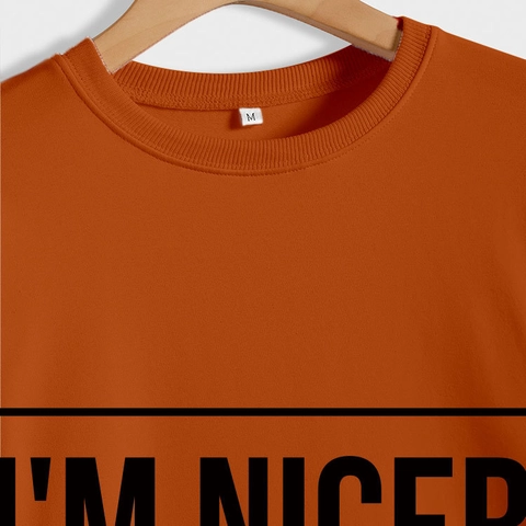 Damen Casual Rundhals Sweatshirt Langarm Pullover Mit I'm Nicer Than My Face Looks Aufdruck Baumwollmischung Typografie Top