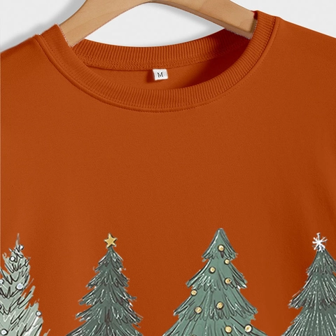 Damen Casual Rundhalsausschnitt Langarm Sweatshirt Lustiger Weihnachtsbaum Grafikdruck Pullover Top Herbst Winter Mode