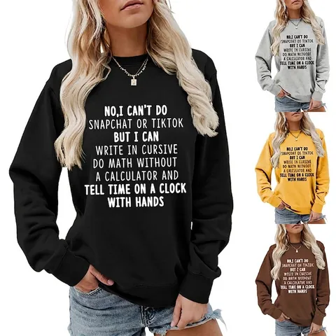 Sweat-Shirt Et Short Femme Pullover Col Rond Manches Longues Mélange Coton Casual Streetwear Graphique Slogan Top