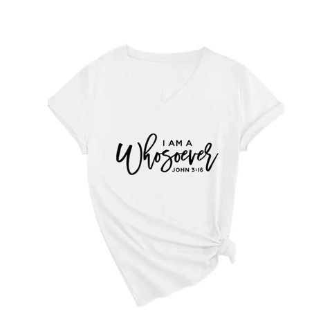 Women V Neck Short Sleeve T-Shirt Cotton Blend Casual Graphic Tee I AM A Whosoever JOHN 3:16 Religious Inspirational Print Top