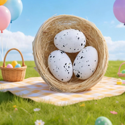 Ostern Dekoratives Vogelnest Mit Bunten Gesprenkelten Schaumstoffeiern Künstliches Nest Ornament Für Frühlingsparty Tischdeko