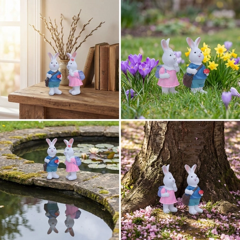 Easter Bunny Ornaments Resin Rabbit Figures With Backpack Decorative Sculptures For Home Party Table Decor Gift