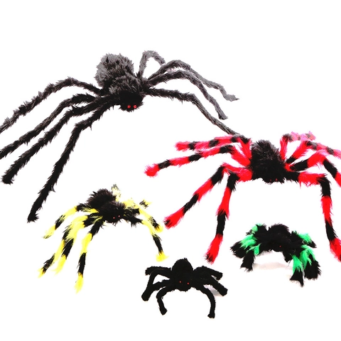 Decoración De Araña De Peluche Gigante De Halloween Accesorio De Telaraña Realista Para Casa Embrujada Fiesta Bar Negro Colorido