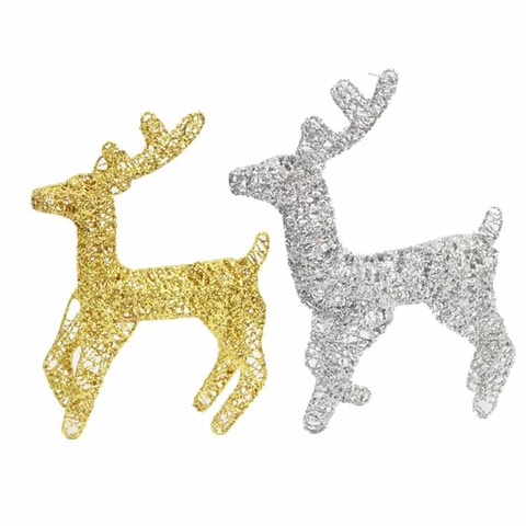 Christmas Iron Wire Weaving Glitter Elk Reindeer Ornament For Holiday Desktop Window Layout Display Home Festive Decoration