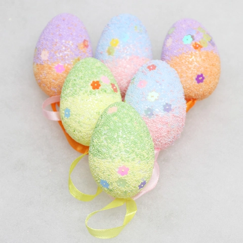 Huevos De Pascua Coloridos Adornos Colgantes De Espuma Con Lentejuelas Y Cinta Para Decoración De Fiesta En El Hogar Estilo Macaron