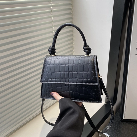 Borsa A Mano Tracolla Donna In Pelle PU Con Motivo Coccodrillo Manico Con Nodo Borsa A Patta Minimalista Versatile