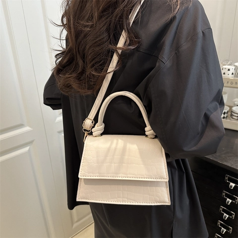 Borsa A Mano Tracolla Donna In Pelle PU Con Motivo Coccodrillo Manico Con Nodo Borsa A Patta Minimalista Versatile