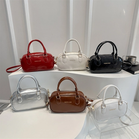 Women's Fashion PU Leather Boston Bag Small Top Handle Crossbody Shoulder Bag With Fashion & Bags Lettering Gold Hardware
