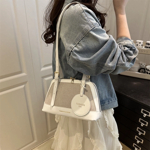 Borsa A Tracolla Vintage In Tela E Pelle PU Per Donna Borsa A Spalla Retro Con Cerniera Dorata Tracolla Regolabile