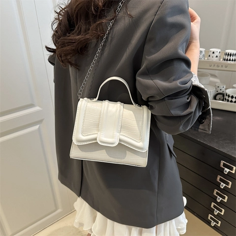 Women Crocodile Pattern PU Leather Crossbody Bag Fashion Handbag With Top Handle Chain Strap Square Shoulder Bag