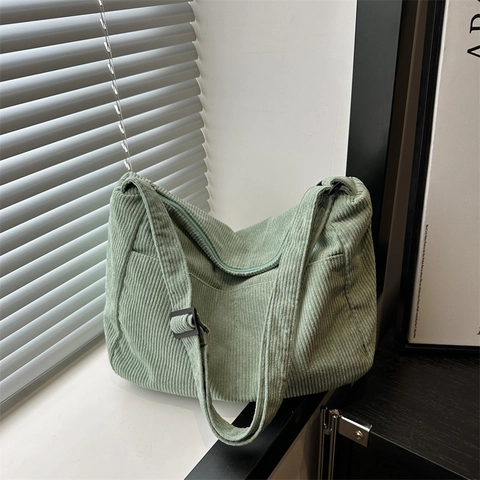 Women Corduroy Crossbody Bag Large Capacity Ribbed Hobo Shoulder Bag Vintage Casual Tote Bag For Students Daily Use