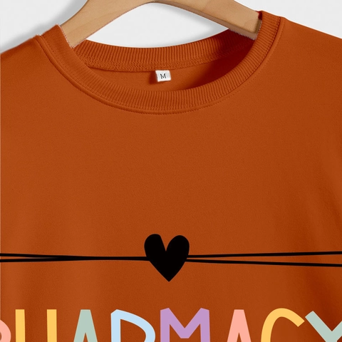 Women Casual Crew Neck Long Sleeve Sweatshirt Pharmacy Technician Letter Print Pullover Cotton Blend Loose Fashion Top
