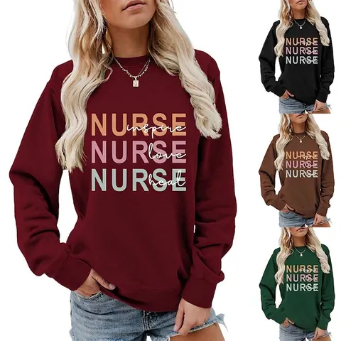 Sweat-shirt À Col Rond Imprimé Nurse Inspire Love Heal Pour Femmes À Manches Longues Mélange De Coton Pull Décontracté