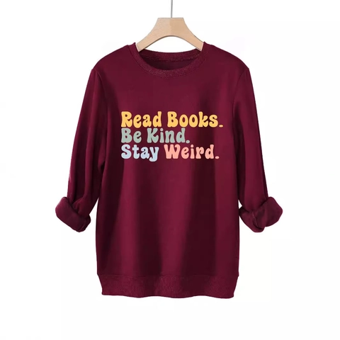 Women Crew Neck Sweatshirt Cotton Blend Fleece Lined Long Sleeve Oversized Slogan Print Retro Casual Pullover Top