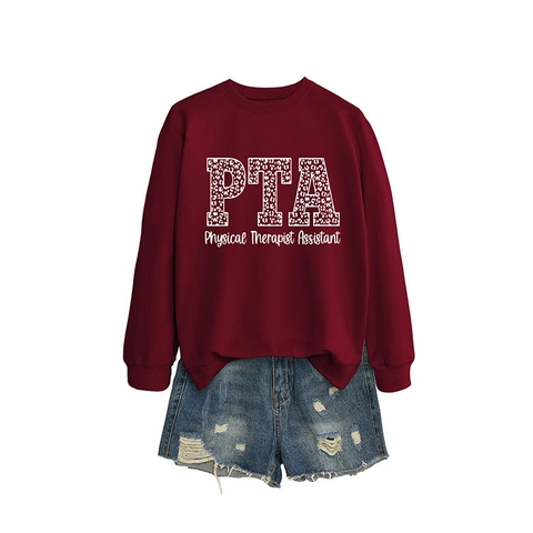 Sweat-shirt Femme Casual PTA Physical Therapist Assistant Imprimé Léopard Manches Longues Col Rond Pull Top