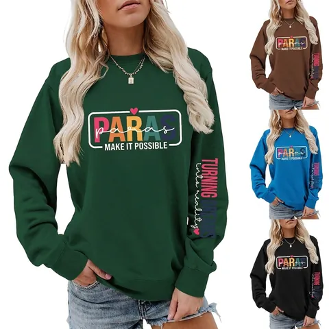 Felpa Girocollo Da Donna Manica Lunga Misto Cotone Stampa Lettere Casual Street Style Pullover Top Alla Moda