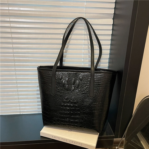 Damen Große Kapazität Alligator Muster PU Leder Einkaufstasche Mode Minimalistische Schultertasche Für Den Täglichen Weg Zur Arbeit