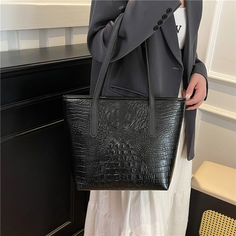 Damen Große Kapazität Alligator Muster PU Leder Einkaufstasche Mode Minimalistische Schultertasche Für Den Täglichen Weg Zur Arbeit