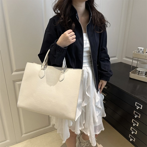 Minimalistische Tote Bag met Krokodillenpatroon voor Dames Grote Capaciteit PU Leren Schoudertas Chic Woon-werkverkeer Handtas