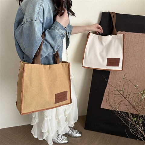 Bolso Tote de Pana y Lona de Panal para Mujer Gran Capacidad Minimalista Bolso de Hombro Bandolera Casual Shopping Handbag