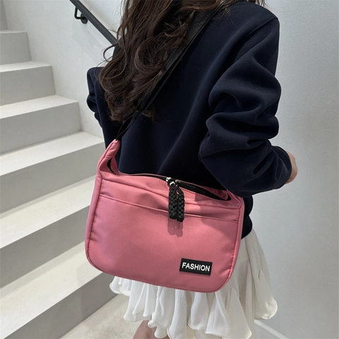 Women Nylon Large Capacity Crossbody Bag Korean Style Casual Soft Shoulder Tote Bag Solid Color Fashion Daily Handbag