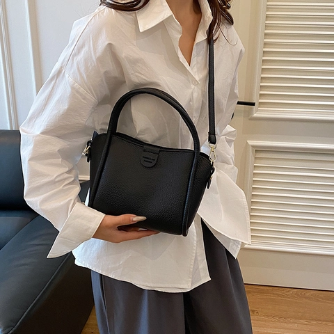 Litchi Muster PU Leder Umhängetasche Damen Handtasche Eimer Tote Schultertasche Für Pendler Täglich Einfacher Urbaner Stil