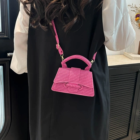 Damen Elegant PU Webstruktur Kleine Quadratische Tasche Sandglas Silhouette Klappen Handtasche Mit Schultergurt Umhängetasche