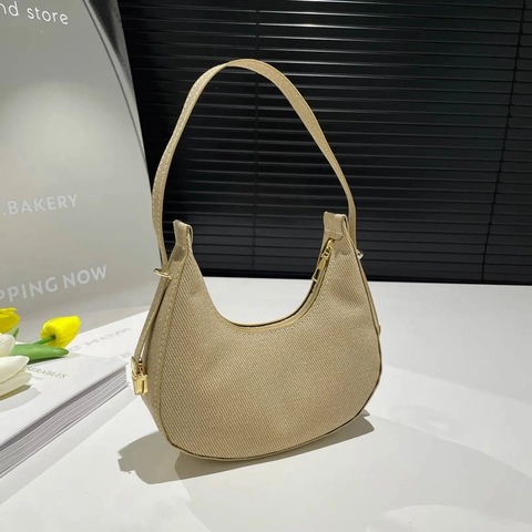 Retro Women Underarm Hobo Bag Spring Fashion Solid Color Stone Texture Shoulder Handbag Dumpling Shape PU Leather Bag